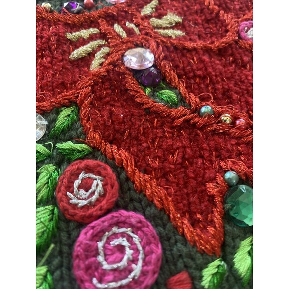 Christopher Radko Sweater Womens  1x Black Embellished Tree Christmas Beaded - Picture 4 of 9